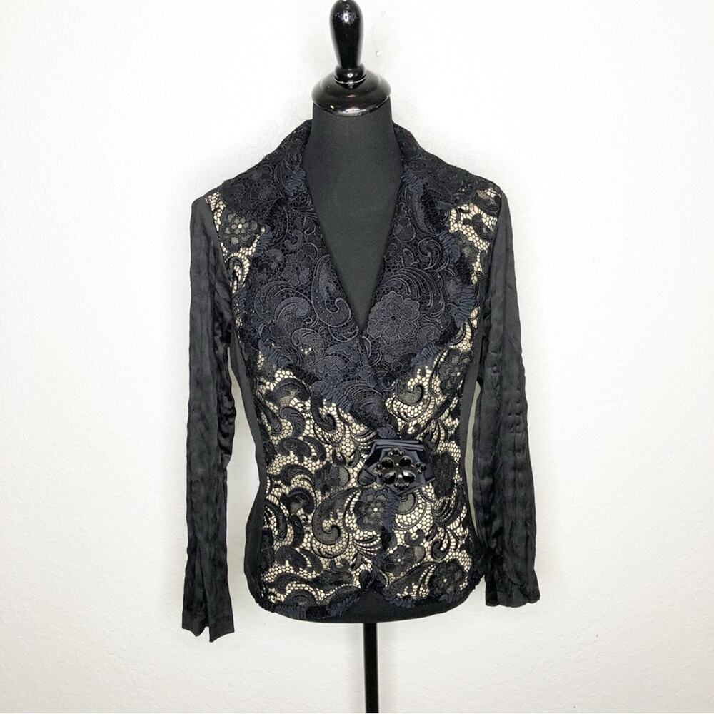 Alberto‎ Makali black floral lace overlay blazer jacket size Large